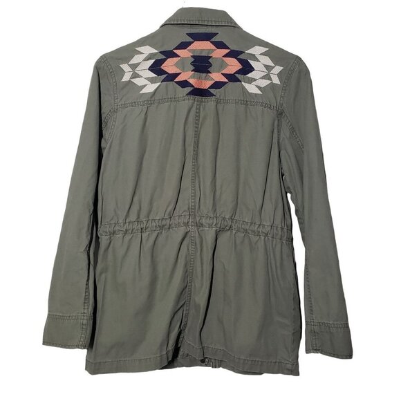 Wild Pearl Embroidered Aztec Jacket Cotton Full Zip Army Green Womens Small - Picture 8 of 14